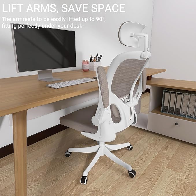 Ergonomic Office Chair, High Back Desk Chair with 2D Headrest, Mesh Office Chair with Flip-Up Arms, Up&Down Lumbar Support, 90-135° Tilt Lock Big and Tall Computer Desk Chairs for Office Home