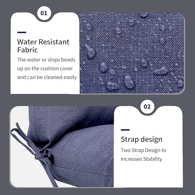 Set of 2 Outdoor High Back Chair Cushions 44"x 22",Water Repellent Rocking Seat Cushions Replacement, Seat/Back Chair Cushions for Patio,Porch,Balcony and Indoor - Textured Navy