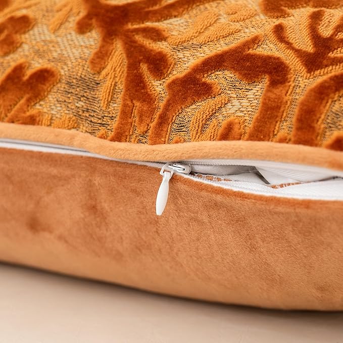 Alerfa Boho Orange Floral Throw Pillow Cover 20x20 Inch Cut Velvet Sqaure Luxury Embroidered Decorative Pillow Cover for Couch Living Room Bedroom