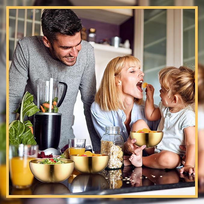 Nuogo 10 Pcs Stainless Steel Mixing Bowls Decorative Esthetician Bowls for Wedding Party Baking Prepping Serving Facial Food Salad Fruit Snack Soup Cereal(5.9 Inch,Gold)