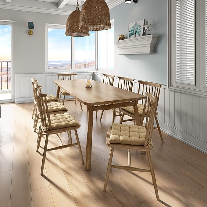 Barnett Home Decor Chenille Rib Tan Dining Chair Cushions with Ties - 15 x 17 Size Small Chair Pad - Latex Foam Fill, Reversible - Made in USA (Beige/Small)