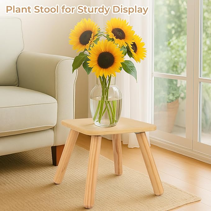 Step Stool for Kids, Wooden Toddler Step Stool Fits with Sensory Table, Sturdy Sitting Stool with Four Detachable & Assembled Legs for Bathroom Sink, Kitchen, Bedroom, Plant Stand