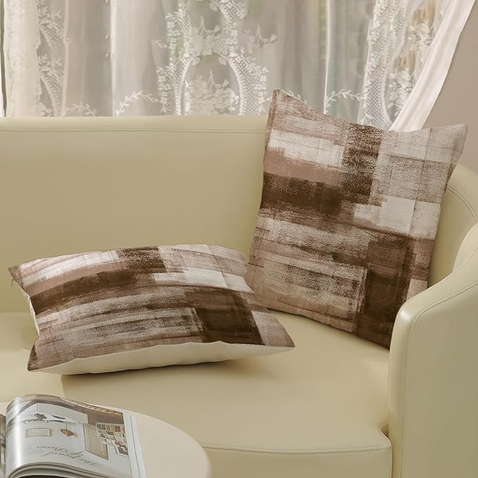 Boho Pillow Covers 18x18 Pack of 2 Brown Art Painting Decorative Throw Pillow Covers Outdoor Decor Bohemian Abstract Modern Decor Pillowcase Farmhouse Cushion Case for Home Sofa Couch
