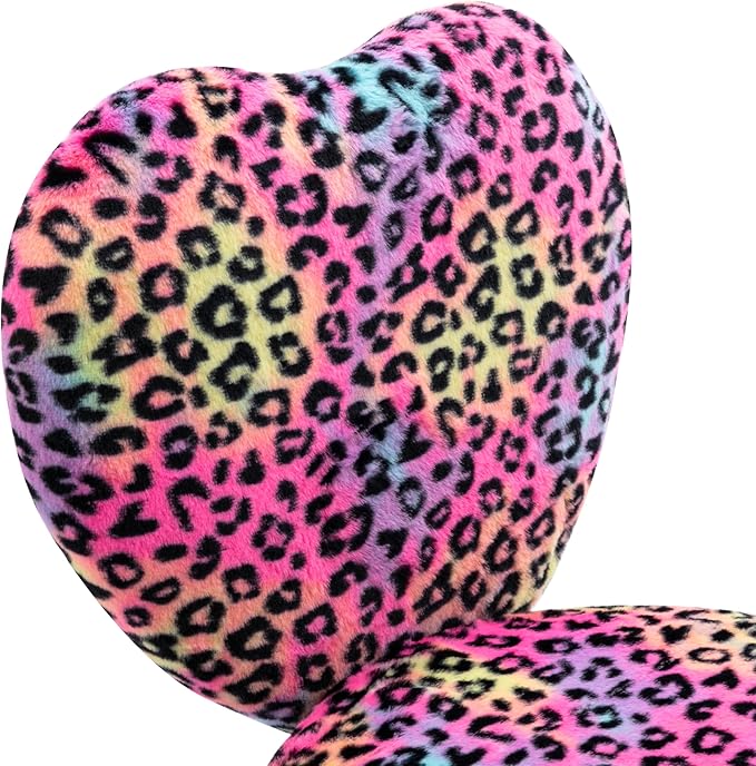 Kmax Kids Reading Chair, Rolling Cute Desk Chair for Girls Swivel Office Chair with Wheels & Heart Back Adjustable Childrens Vanity Chair for Bedroom Reading Room - Faux Fur, Leopard