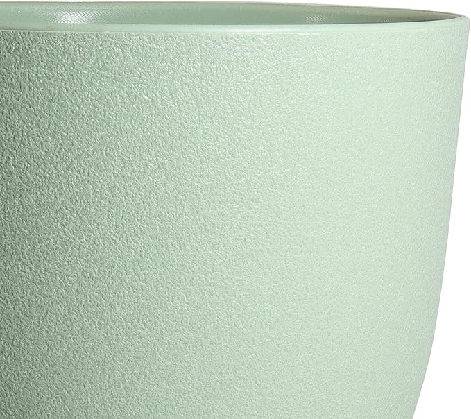 WOUSIWER Plant Pots 10/9/8 inch, Set of 3 Modern Decorative Plastic Planters with Drainage Holes and Saucers for House Plants Indoor Flowers Plants, Green