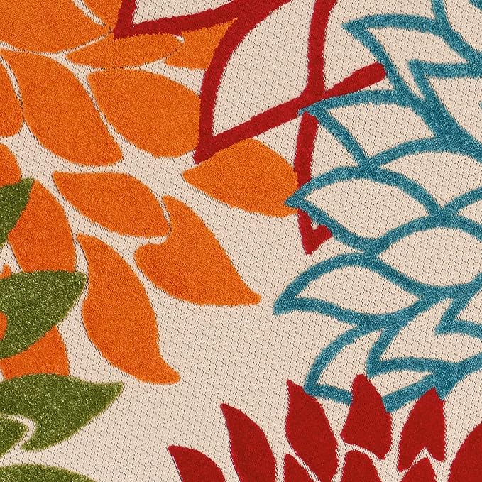 Nourison Home Aloha Indoor/Outdoor Green 7'10'' x Round Area-Rug, Tropical, Botanical, Easy Clean, Non Shedding, Bed Room, Living Room, Dining Room, Deck, Backyard, Patio (8 Round)