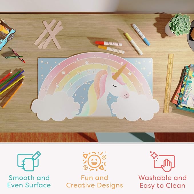 Uncommon Desks Kid's Desk Mat - for Schoolwork Arts & Crafts - Fun Computer & Mouse Pad Blotter - Washable Table Cover - Student School Organizer - Cute Office, Home, School Supplies - Unicorn Design