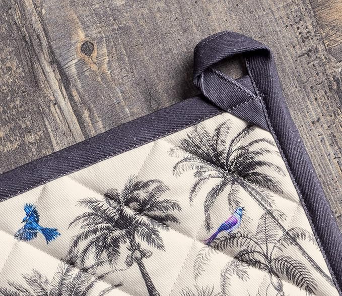 Maison d' Hermine Pot Holders 100% Cotton Heat Resistant Potholders 8" x 8" Hot Pads with Loop for Thanksgiving Christmas Decorations BBQ Cooking Baking Handling Hot Pans (Pack of 1, Amazonia)