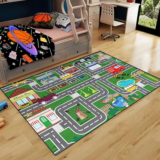 Road Map Carpet for Kids - Kids Rugs for Playroom Car Rugs for Boys Toy Road Play Mats for Floor City Rug Play Mat, 2. 5x4 Feet