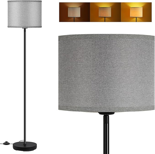 Floor Lamp Standing Lamp, Modern 58" Tall Lamp with Grey Lampshade, Simple Short Floor Lamp for Bedroom, Pedal Switch, Black Small Pole Lamps for Kid Room/Office/Reading Room(E26 Base, NO Bulb)