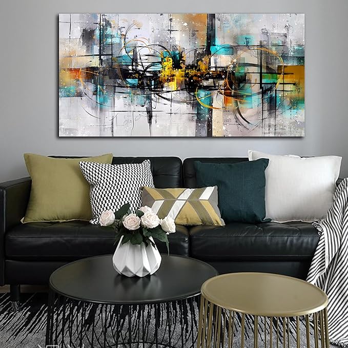 SIXTTART Modern Wall-Art for Living Room Large Size - Abstract Art Teen Wall Decor - Minimalist Art Ready to Hang Size 29" x 59"