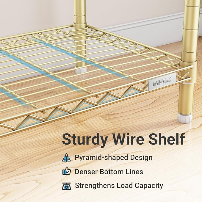 VIPEK V5 Portable Closet Wardrobe Heavy Duty Clothes Rack, Freestanding Metal Clothing Racks Custom Closet Racks with 8 Adjustable Shelves, 68.9" Lx15.7 Wx76.4 H, Max Load 890LBS, Gold
