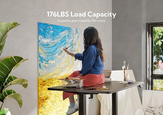 Claiks Electric Height Adjustable Stand Up Desk, 35x20 Inches Sit Stand Desk for Home Office, Black Top/Black Frame