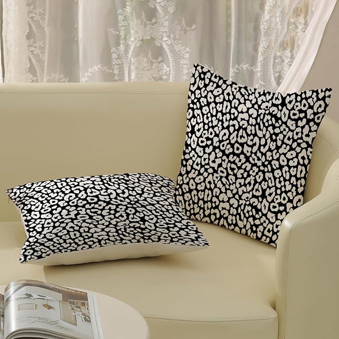 Leopard Print Pillow Covers 18x18 Pack of 2 Black Beige Animal Pattern Cheetah Decorative Throw Pillow Cover Outdoor Decor Boho Abstract Modern Pillowcase Farmhouse Cushion Case for Couch Sofa