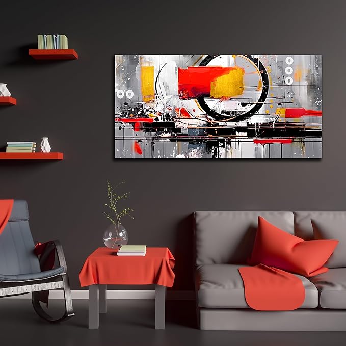 Abstract Art Work for Wall Decor - Colorful Living Room Paintings for Wall Decor Ready to Hang Size 29" x 59"