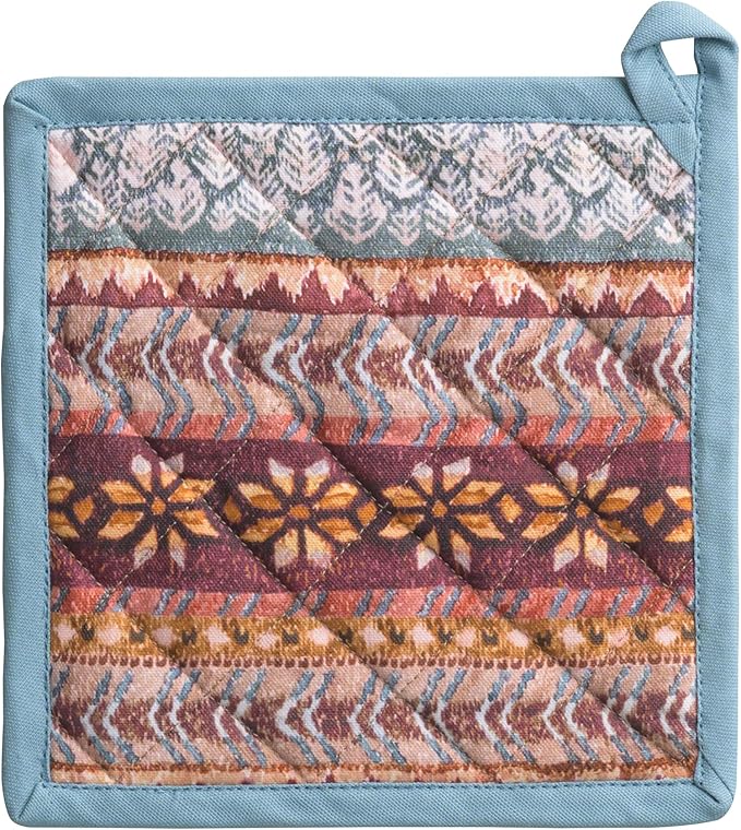 Maison d' Hermine Pot Holders 100% Cotton Heat Resistant Potholders 8" x 8" Hot Pads with Loop for Thanksgiving Christmas Decorations BBQ Cooking Baking Handling Hot Pans (Pack of 1, Fair Isle)