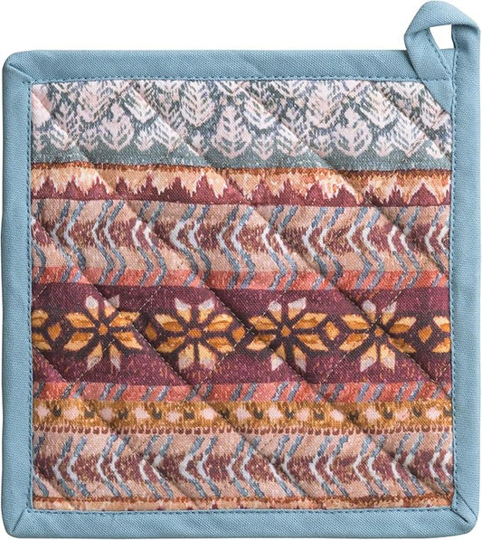 Maison d' Hermine Pot Holders 100% Cotton Heat Resistant Potholders 8" x 8" Hot Pads with Loop for Thanksgiving Christmas Decorations BBQ Cooking Baking Handling Hot Pans (Pack of 1, Fair Isle)