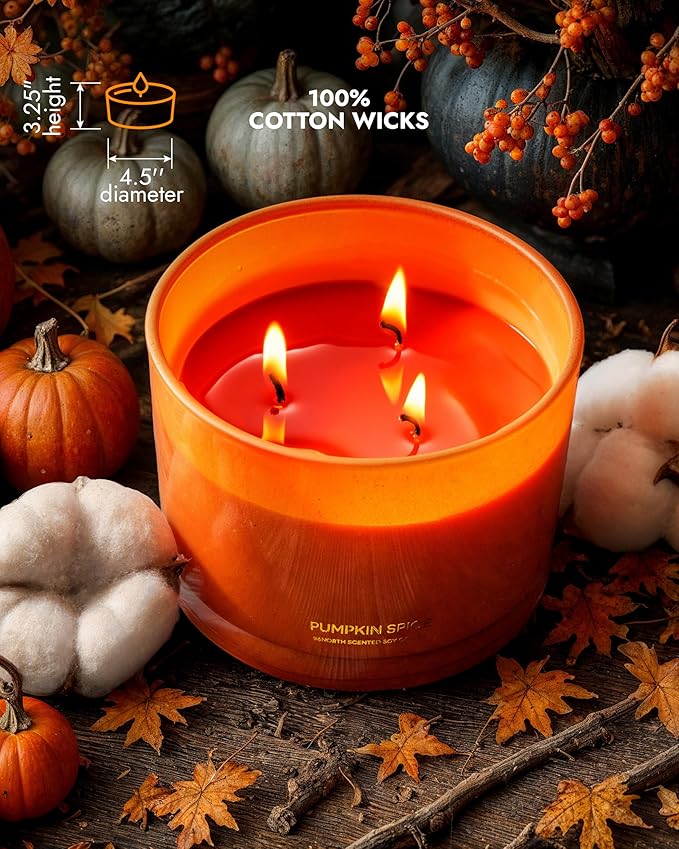96NORTH Pumpkin Fall Candles | Large 3 Wick Jar Candle | Halloween & Fall Decor | Up to 40 Hours Burning | 100% Natural Soy Wax | Relaxing Aromatherapy Candle | Halloween Candle Gift