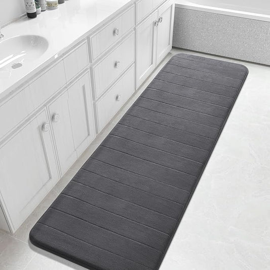 Yimobra Bathroom Runner Rugs 72"x24" Non Slip Washable Memory Foam Bath Mat, Super Soft Water Absorbent Hallway Carpet for Vanity Tub Shower, Dark Gray