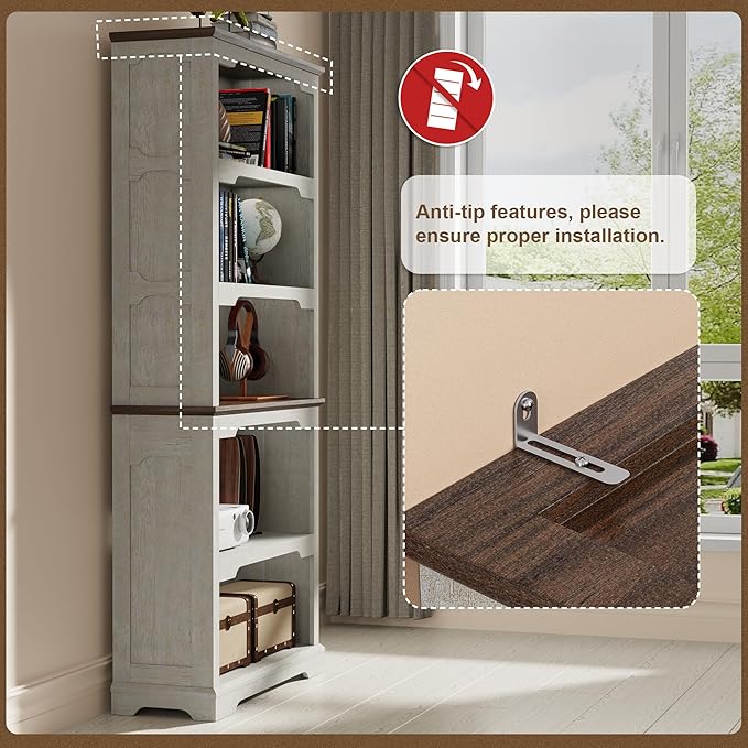 Tall Bookcase, 70 inch Height, 5-Tier Open Storage Shelf, 31.5 in Wide Standing Bookshelves for Home, Office, Bedroom, School, Library, 31.5W * 11.81D *70H (White Espresso, Open Storage)