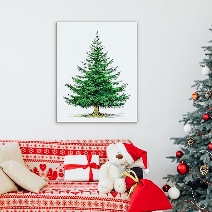Framed Christmas Pictures Wall Decor,Vintage Pine Tree Prints,Winter Christmas Canvas Wall Art Decoration for Bedroom Bathroom Living Room Rustic Xmas Holiday Gifts (Christmas Tree 6, 12'' X 16'')