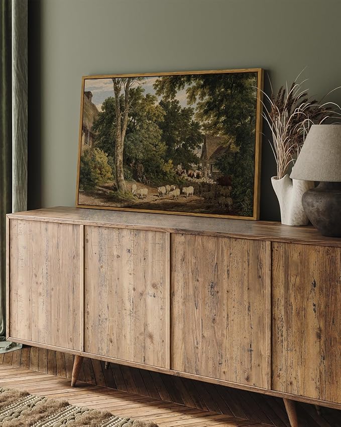 InSimSea Framed Canvas Wall Art Vintage Decor, Room Decor Classical Countryside Landscape Farmhouse Painting, Large Prints Artwork, Wall Art for Living Room Badroom Bathroom, 24"x36"