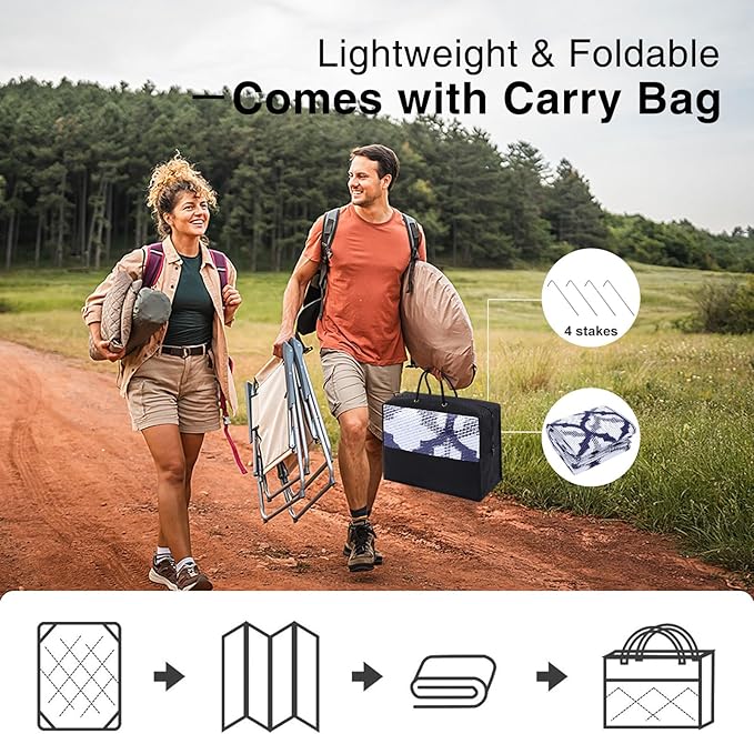 OLANLY Reversible Outdoor Rug 6x9 ft Clearance, Waterproof Outdoor Plastic Straw Rug with Interlacing Pattern, RV Mat for Patio, Camping, Balcony, Deck, Backyard, Navy & White