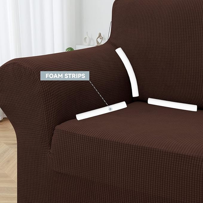 LURKA Stretch Oversized Sofa Slipcovers 1 Piece Couch Covers for 3 Cushion Couch Sofa Furniture Protector Full Sofa Covers with Elastic Bottom for Kids and Pet (X-Large, Chocolate)