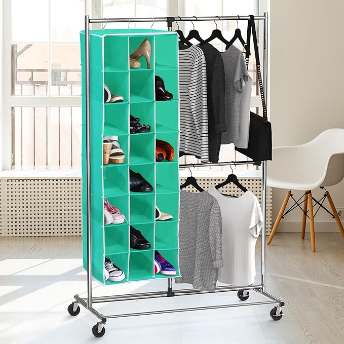 Simple Houseware Hanging Closet Organizers 24 Section Shoe Shelves, Turquoise