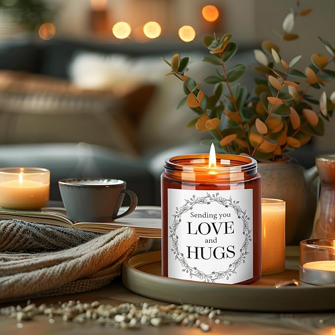 Sending You Love & Hugs Candle - Friendship Gifts for Women, Men, Best Friend, Sister - Relaxing Gifts for Her, Him - Natural Soy Wax Jasmine Essential Oil Calming Candles for Stress Relief