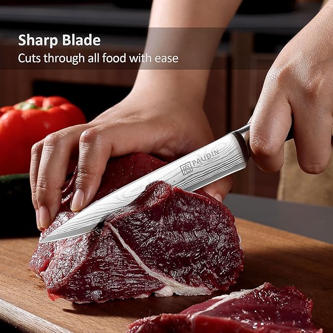 PAUDIN Utility Knife, 5 Inch Chef Knife, Ultra Sharp High Carbon Stainless Steel, Multipurpose Paring Knife for Fruit and Vegetable Cutting with Wooden Handle, Premium Gift Box