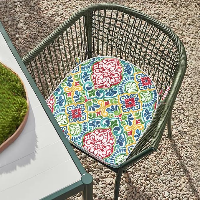 Set of 2 Outdoor Chair Cushions 19"x19"x2",Water Repellent Dining Seat Cushion with Ties and Removable Covers, Chair Cushions for Indoor and Patio Furniture, Damask Red