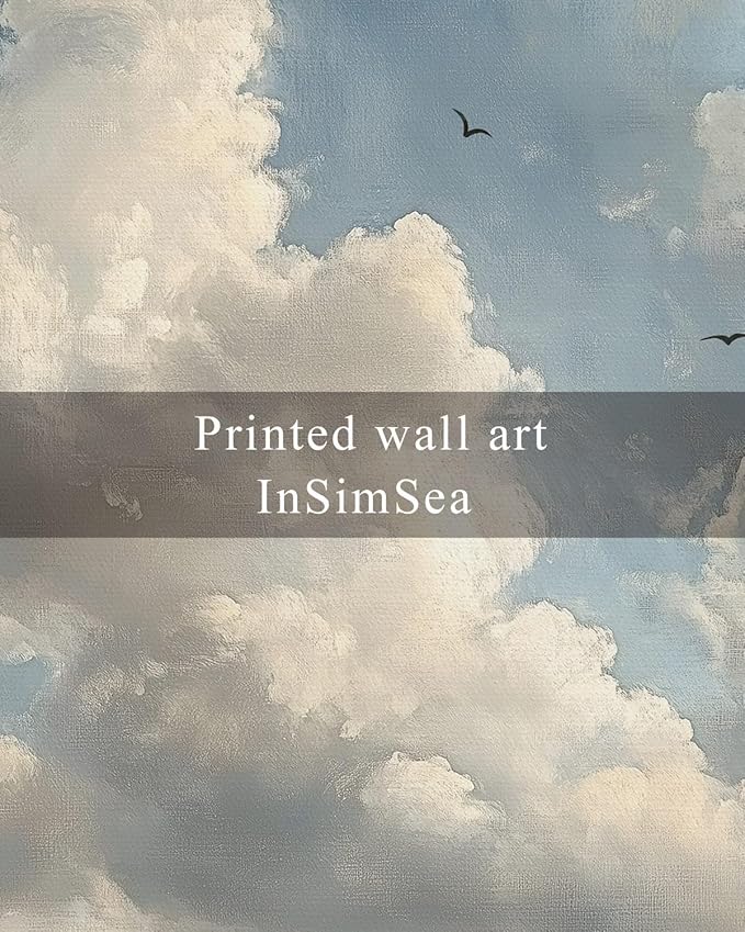 InSimSea Framed Wall Art for Living Room Cloud Canvas Wall Decor Bedroom Cloudy Artwork Retro Oil Paintings Pictures Prints Gallery Boho Vintage Cloudscape Soaring Birds Farmhouse Decor Office 8x10In