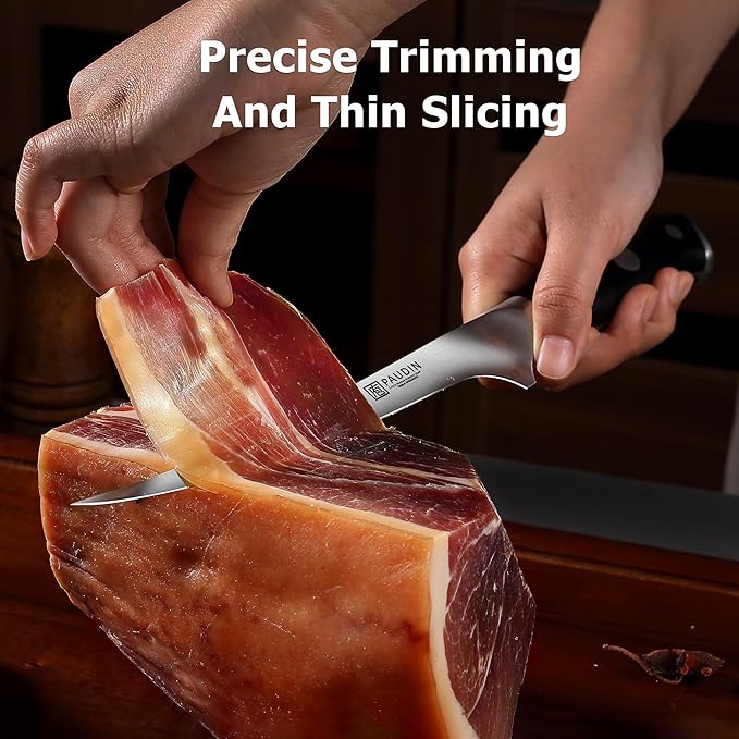 PAUDIN Fillet Knife, 7 Inch Boning Knife, High Carbon German Steel Fish Knife for Meat Cutting Trimming Deboning, Full Tang Ergonomic G10 Handle