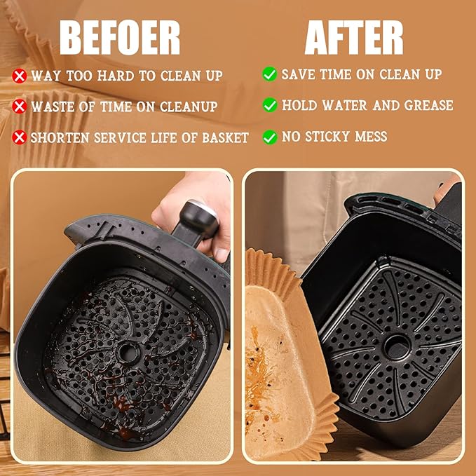 Disposable Paper Liner Square 250 Pcs for 2 to 5 Qt Air Fryer Baskets, Non-stick Oil-proof Parchment Liner Cooking Paper