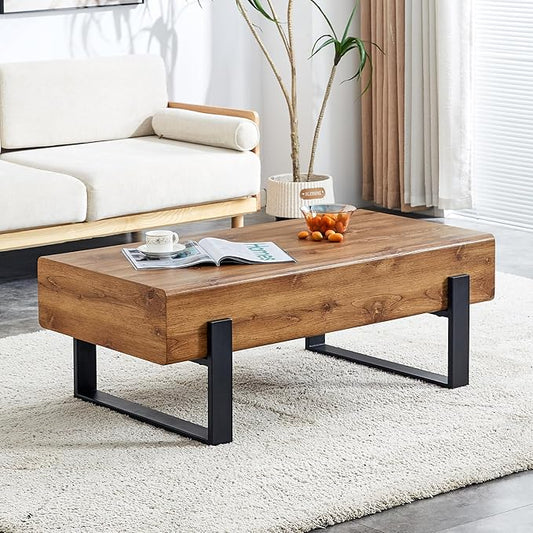 47.24'' Modern Rectangle Coffee Table Black Metal Legs for Living Room Dining Room Bedroom Office