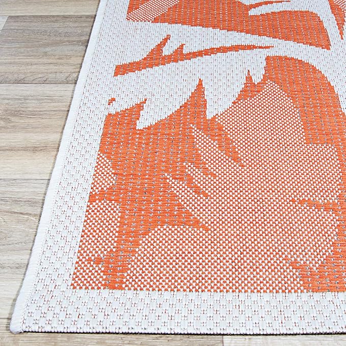Couristan Monaco Indoor Outdoor Area Rug – Coastal Flora 5'10" x 9'2" in Ivory Orange – Flatwoven, Hose Washable, Pet Friendly Rug for Patio, Porch and Home Decor
