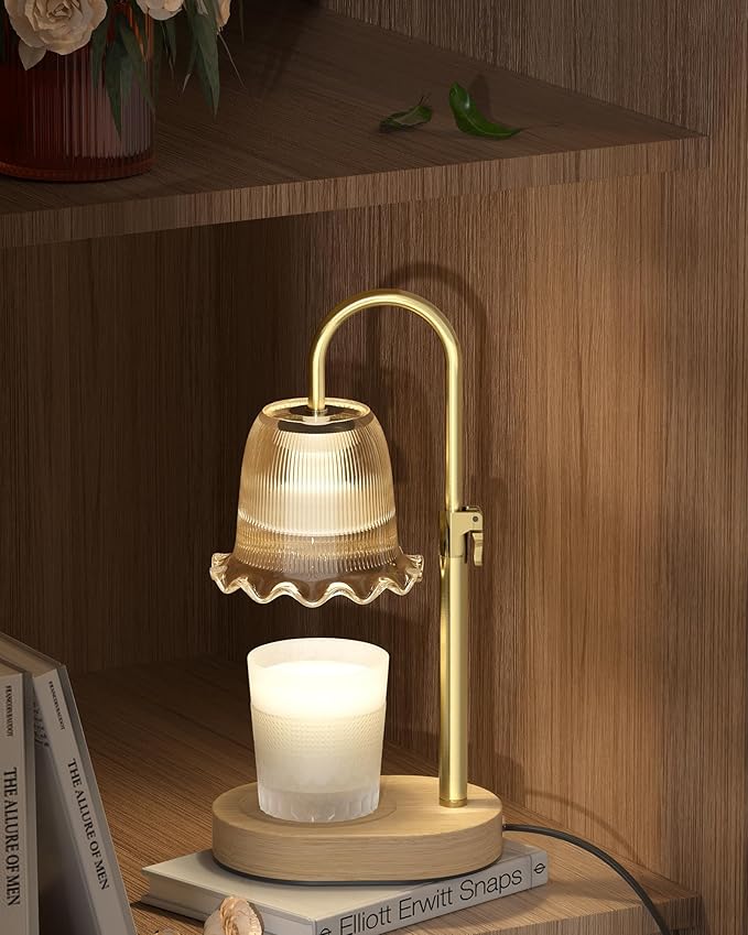 Candle Warmer Lamp with Timer, Vintage Flower Candle Lamp with 2 Bulbs, Electric Adjustable Height Candle Warmer,Birthday Gifts for Women, Wax Melt Warmer for Mom House Warming Gifts