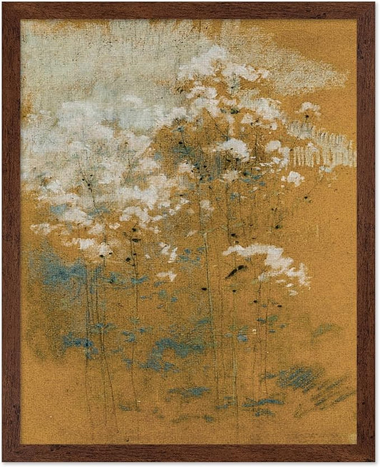 Poster Master Vintage Wild Flowers Poster - Retro Tonal Botanical Painting Print - Abstract Art - Floral Art - Farmhouse Art - Aesthetic Flower Shop or Living Room Wall Decor, 16x20 Brown Framed