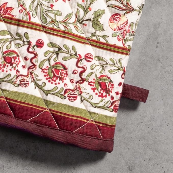 Maison d' Hermine Oven Gloves 100% Cotton Oven Mitt 7" x 13" with Loop Heat Resistant Cooking Gloves for Thanksgiving Christmas Decorations Baking Handling Hot Pans (Pack of 1, Reveillon Au Jardin)