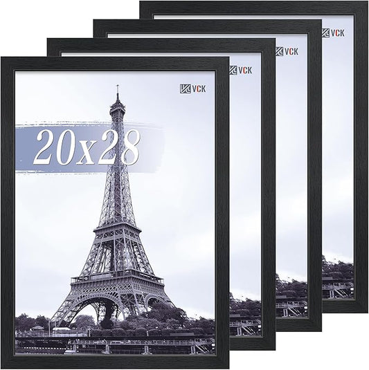 VCK 20x28 Picture Frame Set of 4 - Black, Gallery-Quality Wood Poster Frames, 1.1-Inch Wide Border, Polished Plexiglass, Vertical or Horizontal Wall Display for Photo/Art/Prints, Black