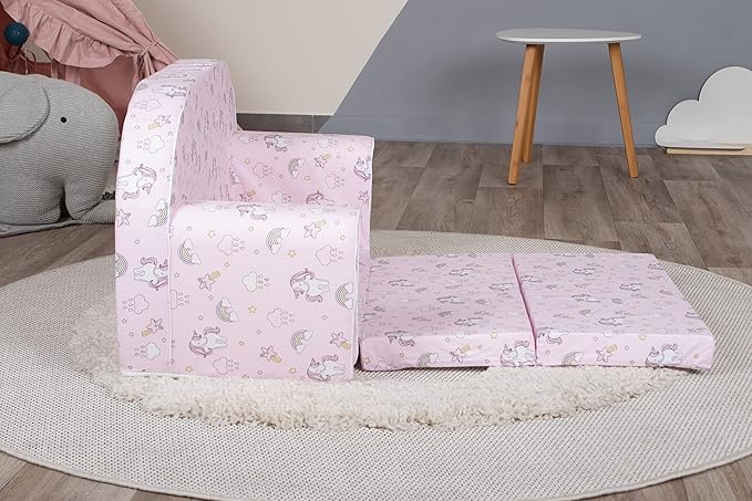 Delsit Kids Couch for Toddlers - 2 in 1 Convertible Foam Sofa to Lounger, Comfy Flip Out Lounge Chair for Children, Made in Europe