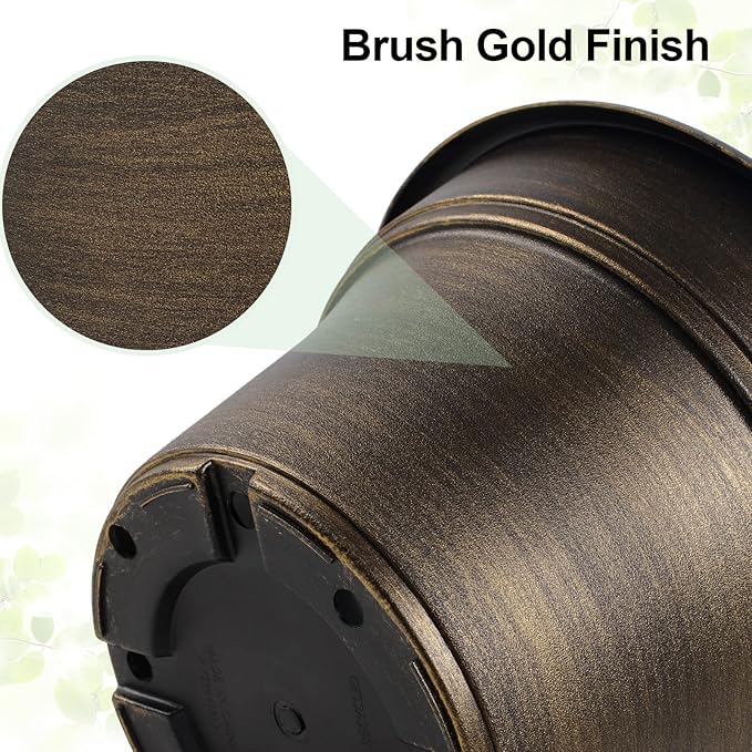 Plant Planters Pots Set of 4 Pack 8 Inch, Plastic Flower Pot for Indoor Plants with Drainage Holes & Trays, Resin Decorative Container Sets with Saucer for House Outdoor Garden Planters Dark Gold
