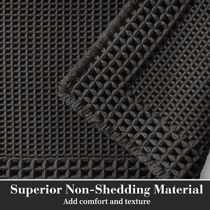 RESARE Waffle Bath Mat for Bathroom, Super Absorbent Bathroom Rugs Non Slip Machine Washable, Ultra Soft Quick Dry Boho Bath Rugs with Tassels for Floor, Upgraded Bordered Design, 24"x36" Black