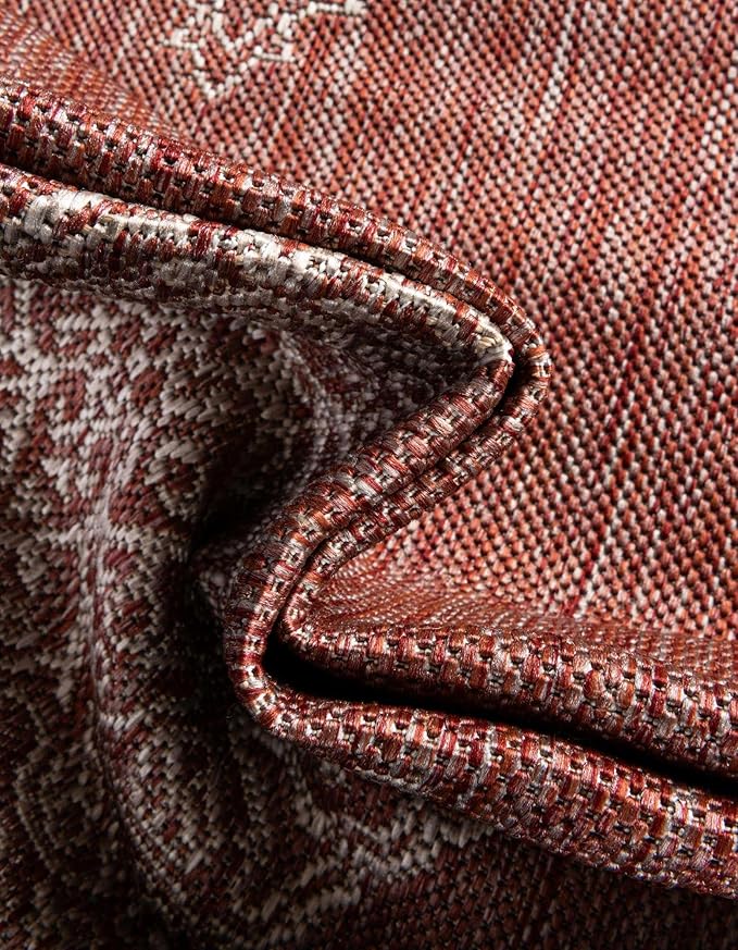 Unique Loom Outdoor Traditional Collection Area Rug - Antique (2' 7" x 10' Runner Rust Red/Ivory)