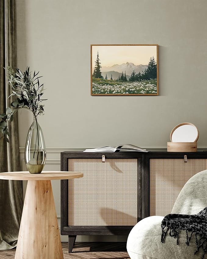 InSimSea Framed Canvas Wall Art Vintage Decor, Forest Wall Decor for Living Room Bedroom Bathroom Office, Nature Landscape Wildflowers Mountains Oil Painting Prints, Home Desk Decorations, 12x16inch