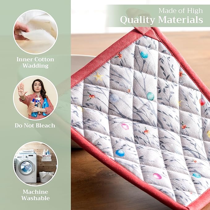 Maison d' Hermine Pot Holders 100% Cotton Heat Resistant Potholders 8" x 8" Hot Pads with Loop for Thanksgiving Christmas Decorations BBQ Cooking Baking Handling Hot Pans (Pack of 1, Fairy Christmas)