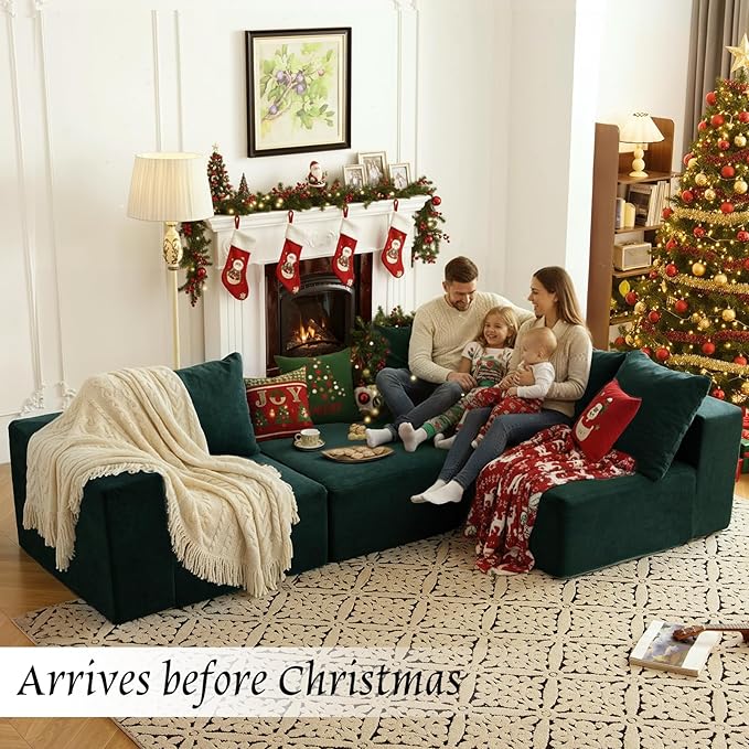 Vamcheer Modular Sectional Sofa - Modern L Shaped Boneless Couch with Deep Seat, Upholstered Sectional Couches for Living Room, Bedroom, Office, No Assembly Required, Green