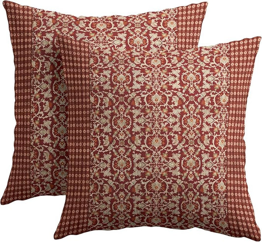 Kawani Red Antique Pillow Covers 20x20 Inch Vintage Floral Block Print Decorative Throw Pillows Set of 2 Retro Turkish Pillowcases for Couch Indoor Outdoor Home Decor