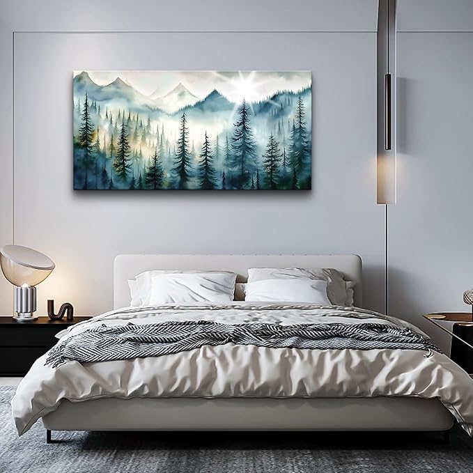 Lapremoly Large Wall Art For Living Room Bedroom Canvas Prints Wall Decor Office Modern Wall Painting Fog Forest Landscape Pictures Ready To Hang Home Decor Artwork Abstract Wall Decorations 48"X24"
